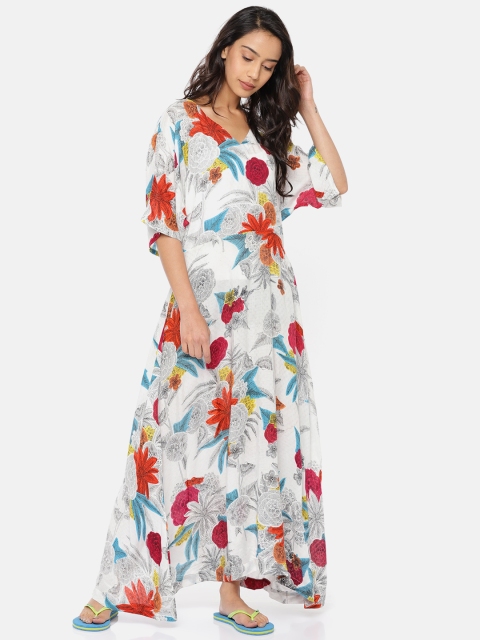 

The Kaftan Company Women White Semi-Sheer Printed Maxi Cover-Up Dress RW_VS_KIMONO04