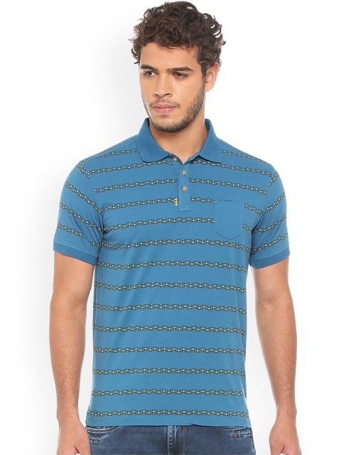 

Solly Jeans Co. Men Blue Printed Slim Fit Polo Collar T-shirt