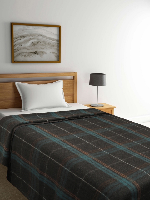 

Raymond Home Brown & Teal Checked Mild Winter 500 GSM Single Bed Blanket