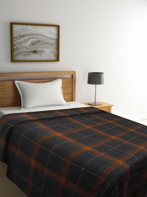 

Raymond Home Brown & Peach-Coloured Checked Mild Winter 500 GSM Single Bed Blanket