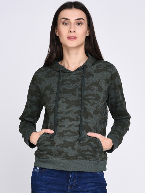 

Rigo Women Olive Green Printed Hooded Sweatshirt