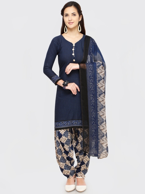 

Rajnandini Navy Blue Poly Crepe Unstitched Dress Material