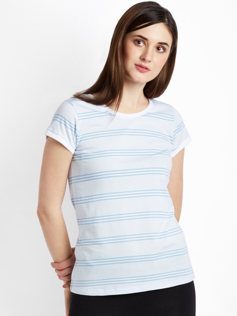 

Ajile by Pantaloons Women Blue Striped Pure Cotton Top