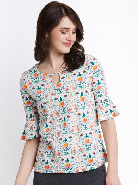 

Ajile by Pantaloons Women Off-White Printed Pure Cotton Top