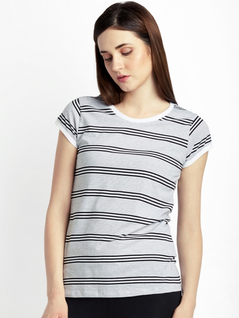 

Ajile by Pantaloons Women Black Striped Pure Cotton Top