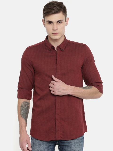 

Antony Morato Men Maroon Slim Fit Self Striped Casual Shirt
