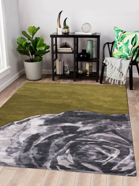 

Story@home Olive Green & Grey Woollen Carpet