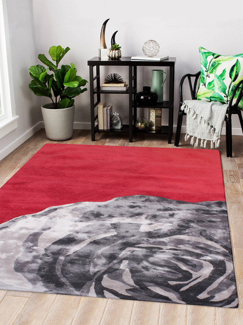 

Story@home Red & Grey Floral Printed Carpet