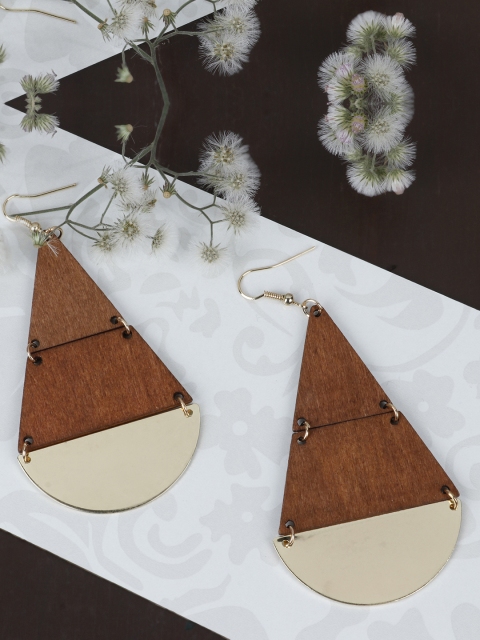 

PRITA Brown Gold-Plated Handcrafted Geometric Drop Earrings