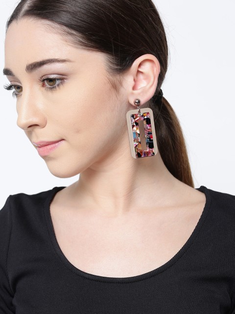 

PRITA Beige & Pink Gold-Plated Handcrafted Geometric Drop Earrings