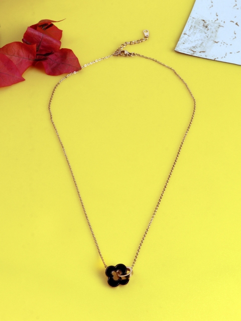 

Priyaasi Black & Rose Gold-Toned Silver-Plated Necklace