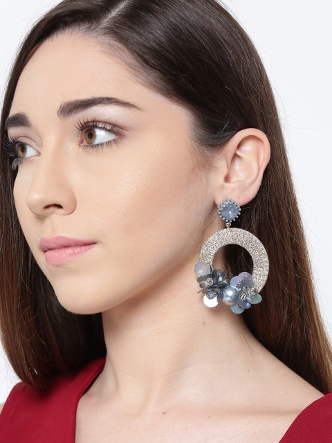 

PRITA Gold-Toned & Grey Handcrafted Geometric Drop Earrings