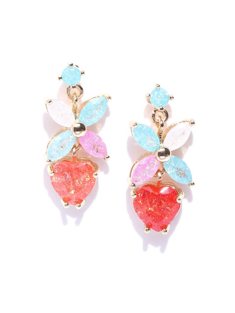 

PRITA Multicoloured Gold-Plated Stone-Studded Floral Handcrafted Drop Earrings, Multi