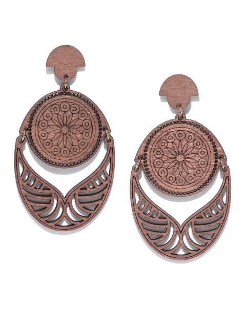 

PRITA Brown Textured Handcrafted Drop Earrings