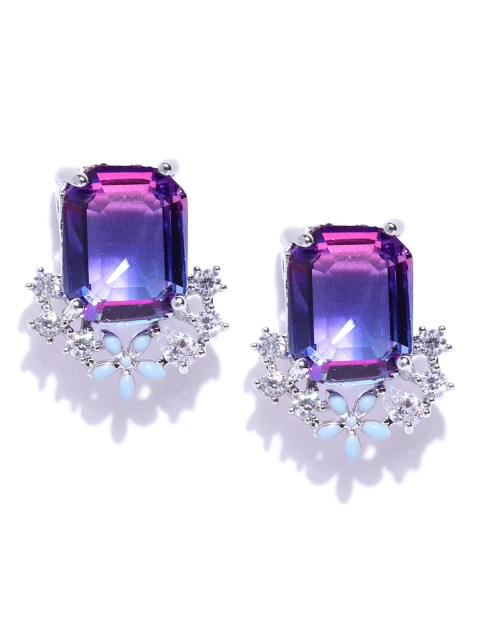 

Priyaasi Blue Silver-Plated Stone-Studded Handcrafted Geometric Studs