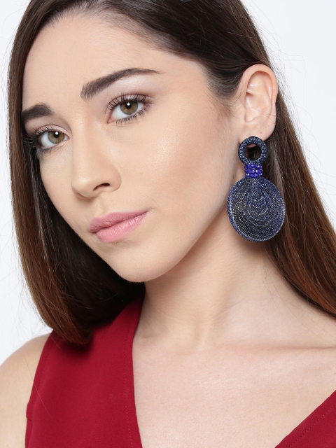 

PRITA Blue & Black Circular Handcrafted Drop Earrings