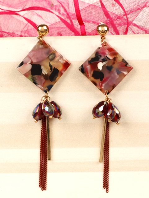 

PRITA Multicoloured Gold-Plated Handcrafted Diamond Shaped Drop Earrings, Multi