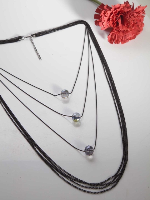 

PRITA Black Silver-Plated Layered Necklace