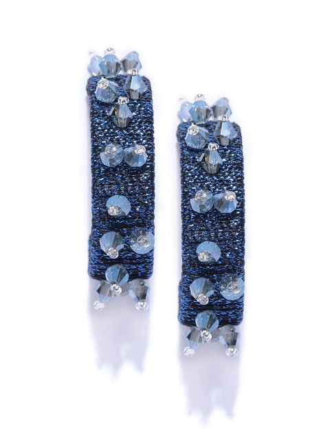 

PRITA Navy Stone-Studded Handcrafted Contemporary Half Hoop Earrings, Navy blue