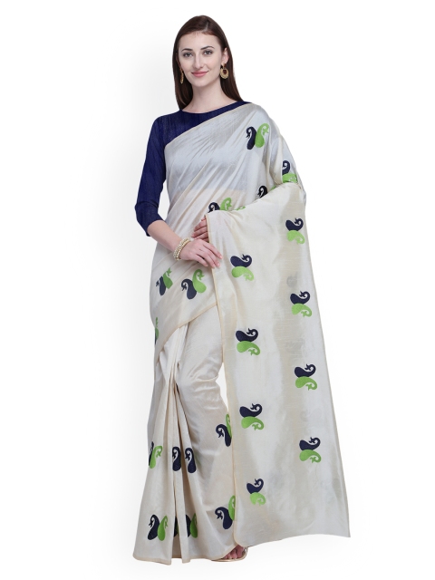 

Blissta Off-White Embroidered Silk Blend Saree