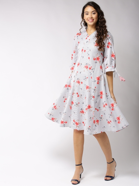 

Sera Women Grey & PInk Striped Fit & Flare Dress