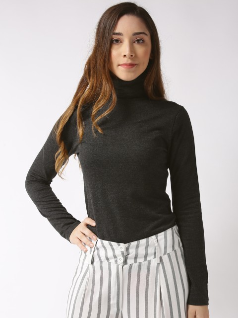 

Sera Women Charcoal Grey Solid Pure Cotton Top