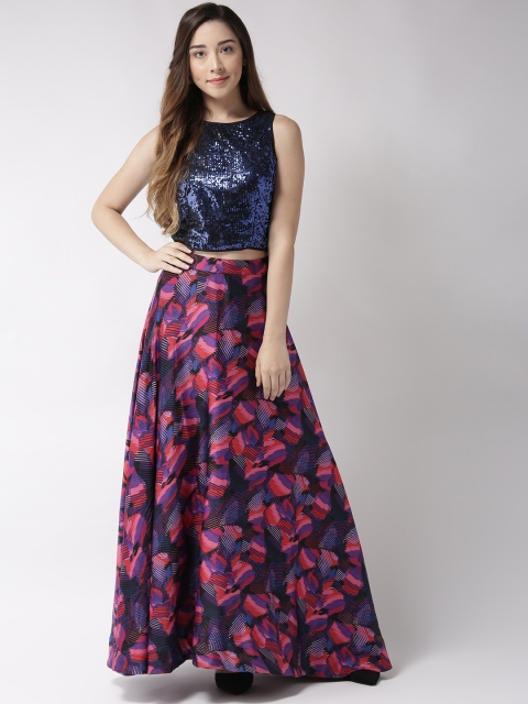 

Sera Women Navy Blue Printed Two-Piece Dress