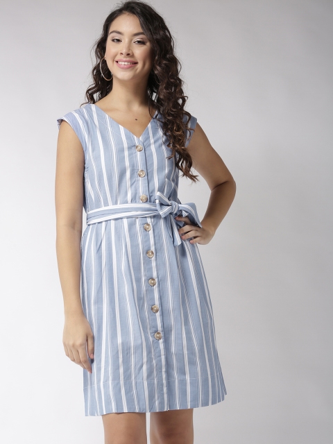 

Sera Women Blue & White Striped A-Line Dress