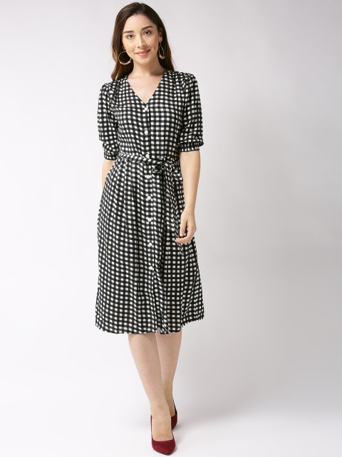 

Sera Women Black & White Checked A-Line Dress
