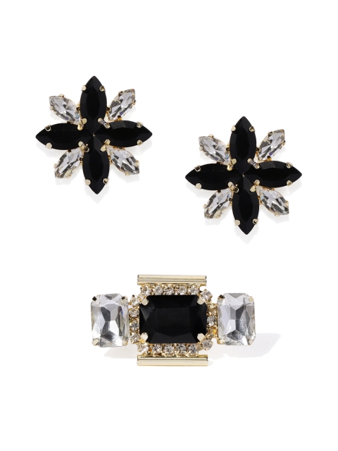 

Zaveri Pearls Women Silver-Toned Floral Earring & Finger Jewellery Set