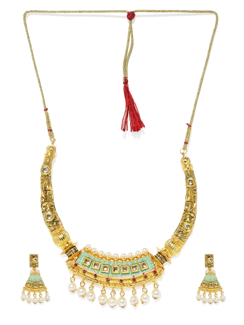 

Zaveri Pearls Gold-Toned Intricately Designed Enamelling Traditional Kundan Jewellery Set