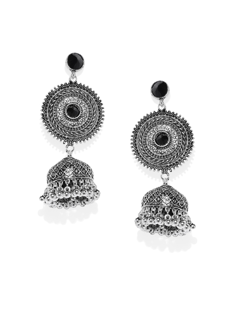 

Zaveri Pearls Silver-Toned Dome Shaped Drop Earrings