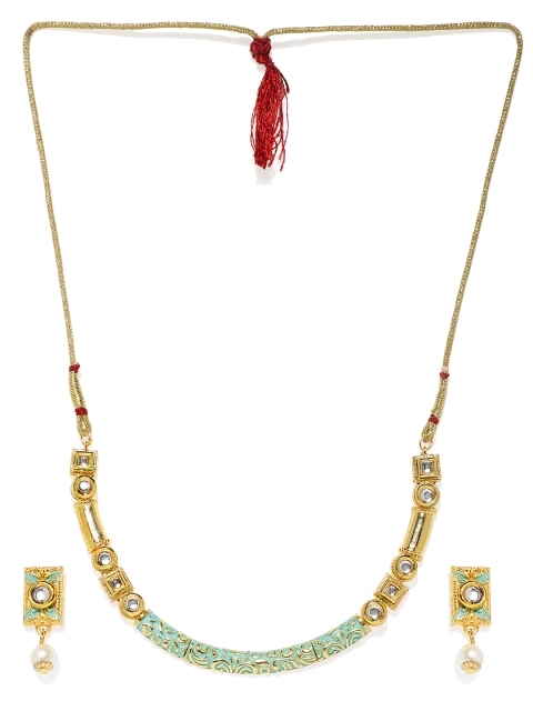 

Zaveri Pearls Gold-Pleated Sleek Kundan Jewellery Set