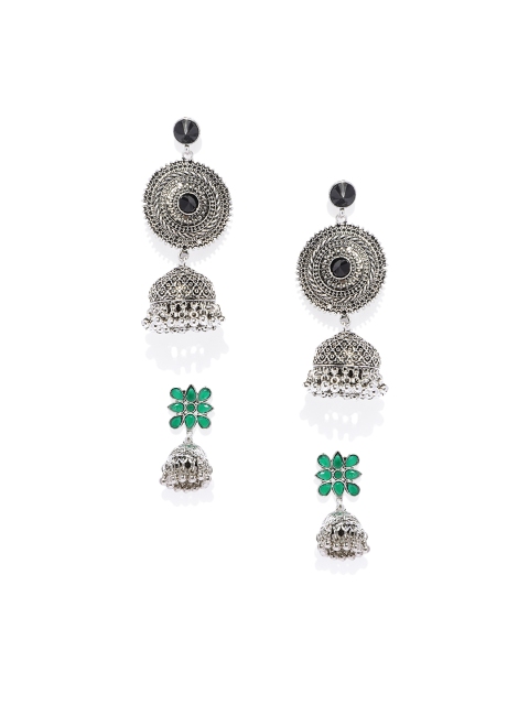 

Zaveri Pearls Set of 2 Silver-Toned Dome Shaped Jhumkas