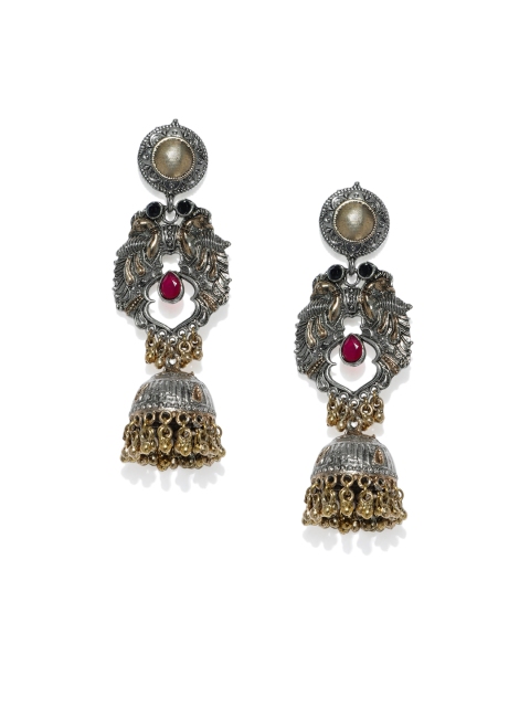

Zaveri Pearls Silver-Toned Contemporary Drop Earrings