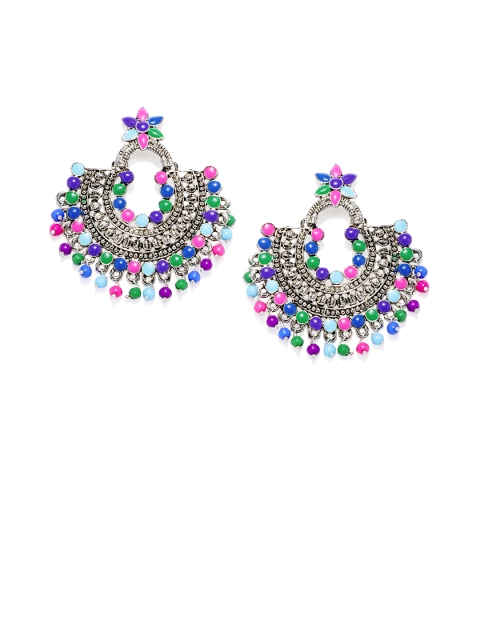 

Zaveri Pearls Silver-Toned Crescent Shaped Studs