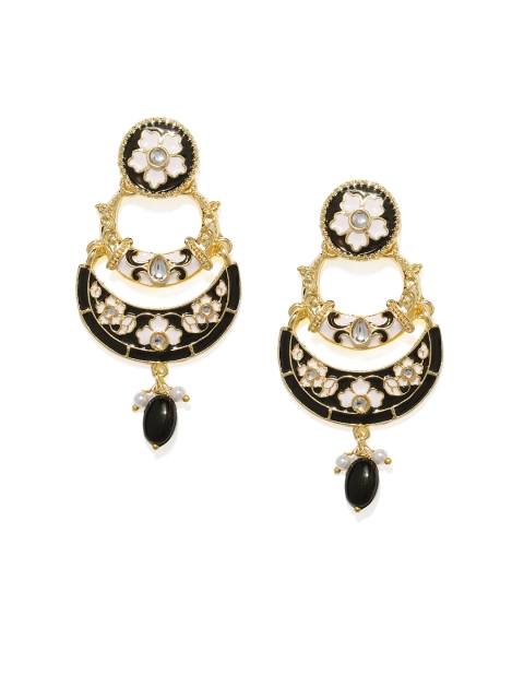 

Zaveri Pearls Gold-Plated & Black Crescent Shaped Chandbalis