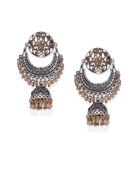 

Zaveri Pearls Silver-Toned Dome Shaped Jhumkas