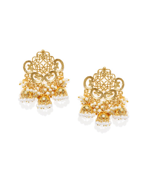 

Zaveri Pearls Gold-Plated & White Classic Drop Earrings