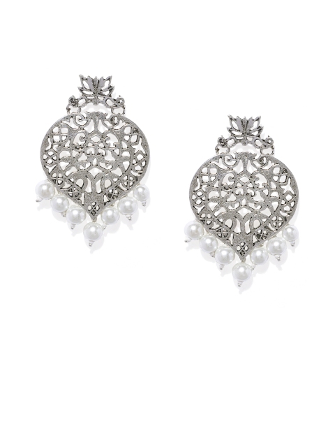 

Zaveri Pearls Silver-Toned Heart Shaped Studs