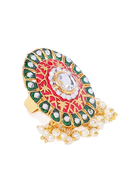 

Zaveri Pearls Gold Toned Embellished With Kundan & Meenakaari Finger Rings
