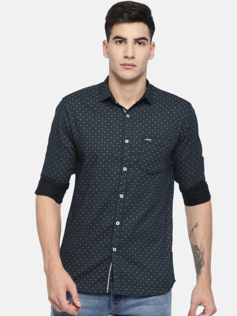 

British Club Men Navy Slim Fit Printed Casual Shirt, Navy blue