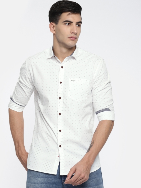 

British Club Men White Slim Fit Printed Casual Shirt