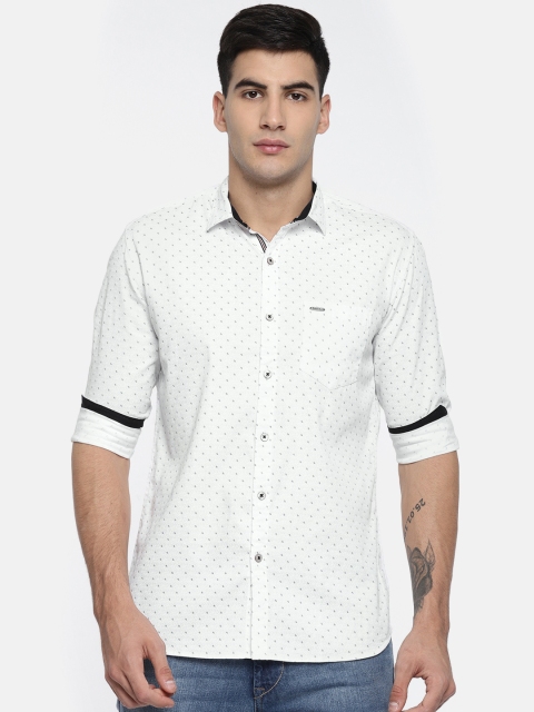 

British Club Men White Slim Fit Printed Casual Shirt