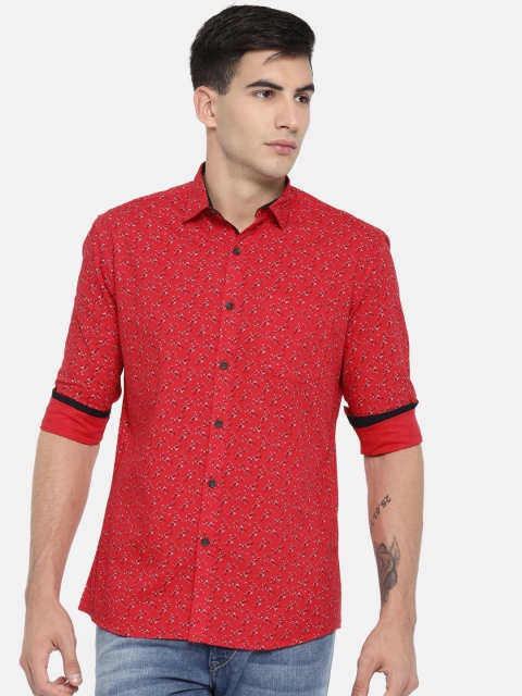

British Club Men Red Slim Fit Printed Casual Shirt
