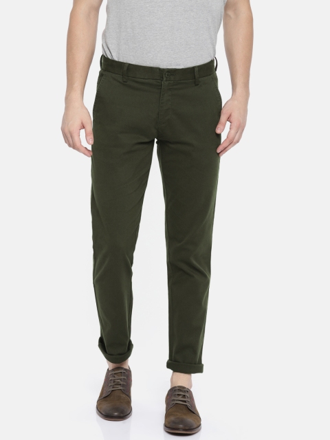 

British Club Men Olive Green Regular Fit Solid Regular Trousers
