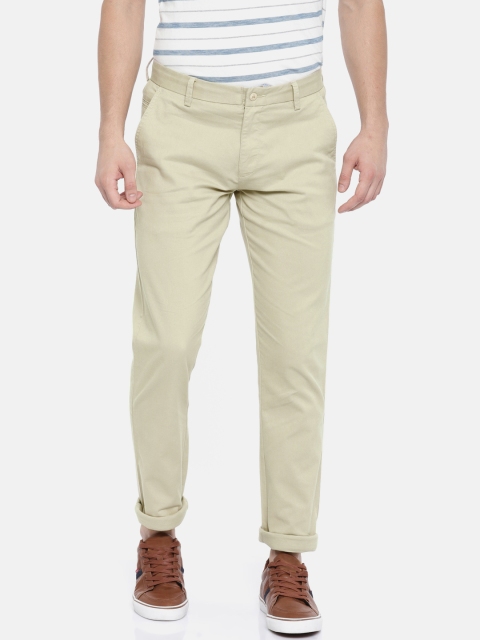 

British Club Men Cream-Coloured Regular Fit Solid Trousers