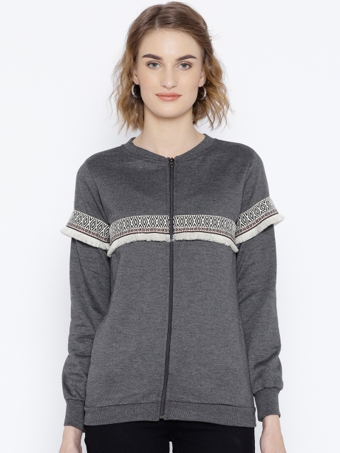 

Belle Fille Women Charcoal Grey Solid Sweatshirt