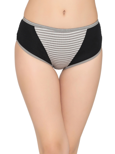 

Clovia Women Black, Grey & White Striped Hispter Briefs PN2732P13XL