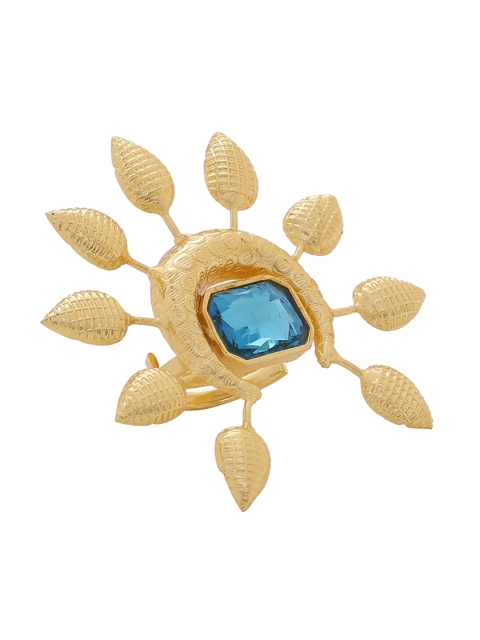 

Voylla Women Gold-Plated & Blue Enamelled Ring